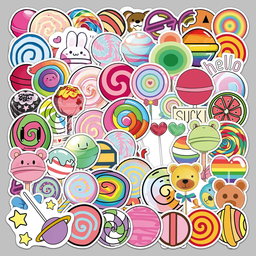50Pcs Cartoon Lollipop Graffiti Stickers for Helmet, Wall, DIY Decor (Online Order Only)