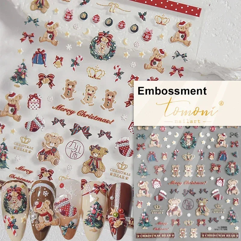 Charming Cherry's Cake Cute Bowknot Pink Blue Bear Flower Bouquet Strawberry Adhesive Nail Art Sticker Rhinestone Manicure Decal (Online Order Only)