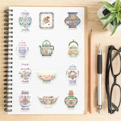 52Pcs Retro Chinese Style Porcelain Design Stickers Self Adhesive DIY Skateboard Guitar Laptop Phone Decals StickerToys (ONLINE ORDER ONLY)