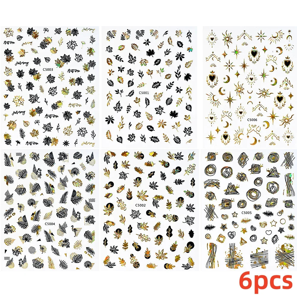 6 Sheets Moon/Star Nail Art Sticker Adhesive Gold Color Sticker Sheets Universal Constellation Shapes Sticker Art Decoration (ONLINE ORDER ONLY)