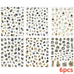 6 Sheets Moon/Star Nail Art Sticker Adhesive Gold Color Sticker Sheets Universal Constellation Shapes Sticker Art Decoration (ONLINE ORDER ONLY)