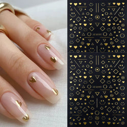 1pc 3D Gradient French Nail Stickers with Crown & Tassel Design Gold Silver Lines Self-Adhesive Nail Art Waterfall Manicure Foil (Online Order Only)