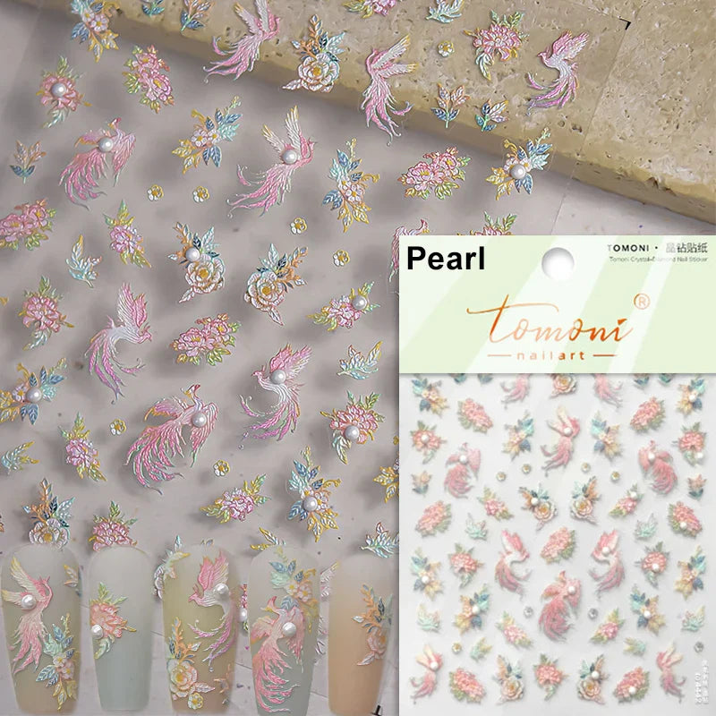Charming White Shiny Pearl Rhinestone Wings Feathers Crown Moon Stars 3D Self Adhesive Nail Art Sticker Manicure Decal Wholesale (ONLINE ORDER ONLY)