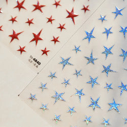 Irregular Stars Red Silver Five-pointed Star Meteor Shiny 5D Self Adhesive Nail Art Stickers Romantic Rhinestone Manicure Decals (ONLINE ORDER ONLY)