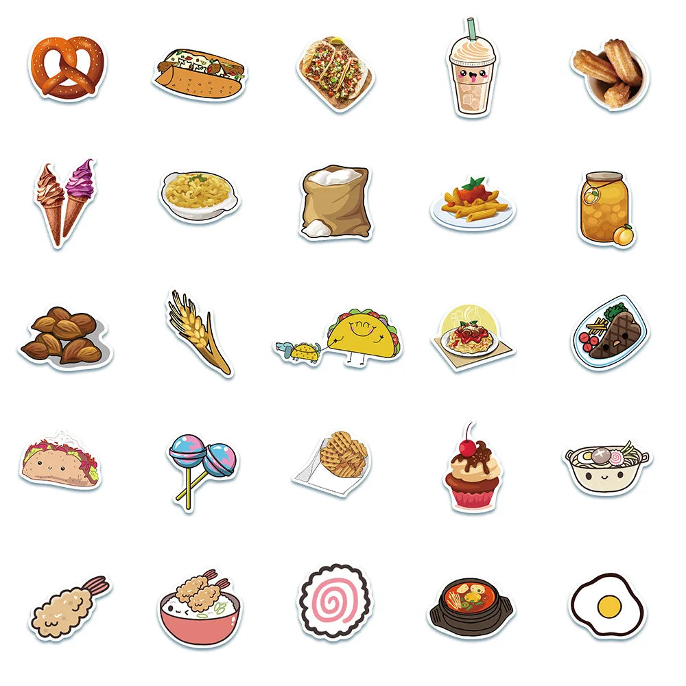 50Pcs Cartoon Gourmet Food Graffiti Stickers For Children Toys Luggage Laptop iPad Skateboard Notebook Stickers Wholesale (ONLINE ORDER ONLY)