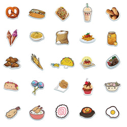 50Pcs Cartoon Gourmet Food Graffiti Stickers For Children Toys Luggage Laptop iPad Skateboard Notebook Stickers Wholesale (ONLINE ORDER ONLY)