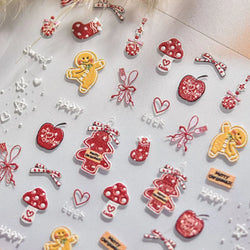 Santa's Hat Candy Santa Claus Christmas Tree Bell Elk 5D Self Adhesive Nail Art Stickers Button Snowflake Cherry Manicure Decals (ONLINE ORDER ONLY)