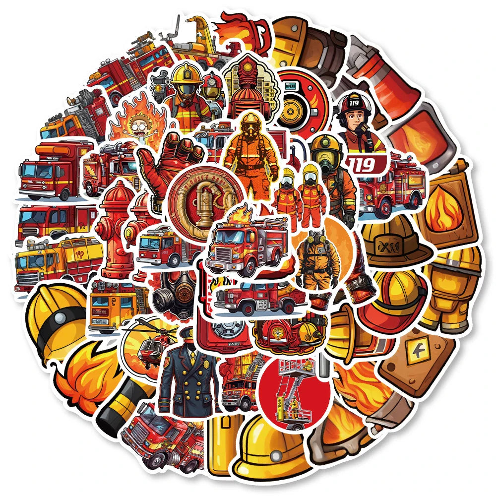 10/30/61pcs Fire Hero Firefighter Stickers Fireman Decal Laptop Suitcase Motorcycle Car Phone Decoration Sticker Kid Classic Toy (Online Order Only)