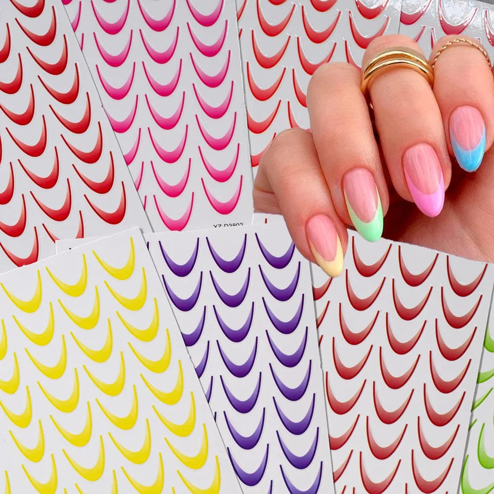 9/18pcs Gradient Color Line Design Nail Art Stickers 3D Dopamine Y2K French Nail Decals Self-Adhesive Ombre Manicure Decor Foils (Online Order Only)