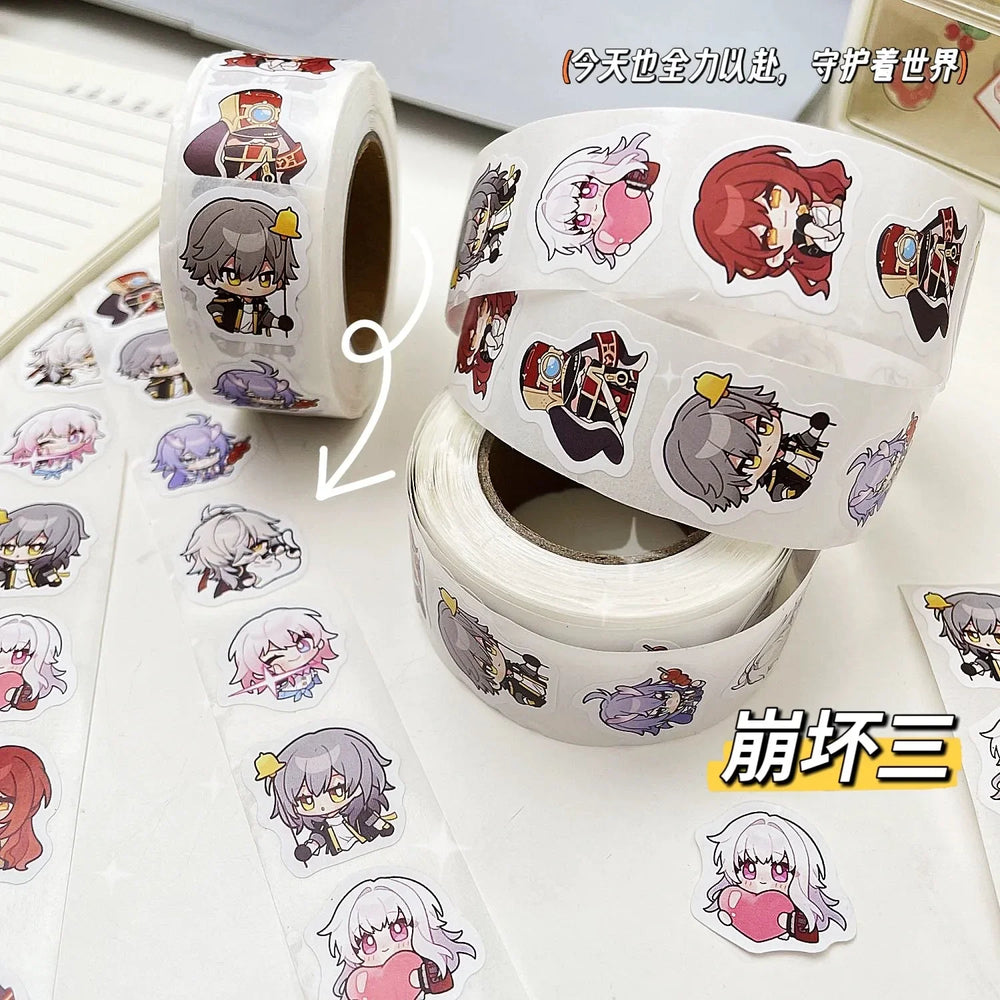 500pcs/Roll Honkai Impact 3 Game Cartoon Sealing Sticker DIY PVC Laptop Decals Decoration Stiker Reward Gift Toys (Online Order Only)