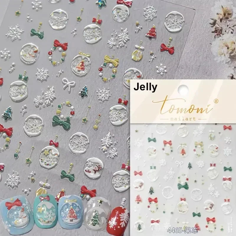 Black White Christmas Tree Snowflake Bowknot Snowman Socks Star Santa Hat Deer Rhinestone Winter Nail Art Sticker Manicure Decal (Online Order Only)