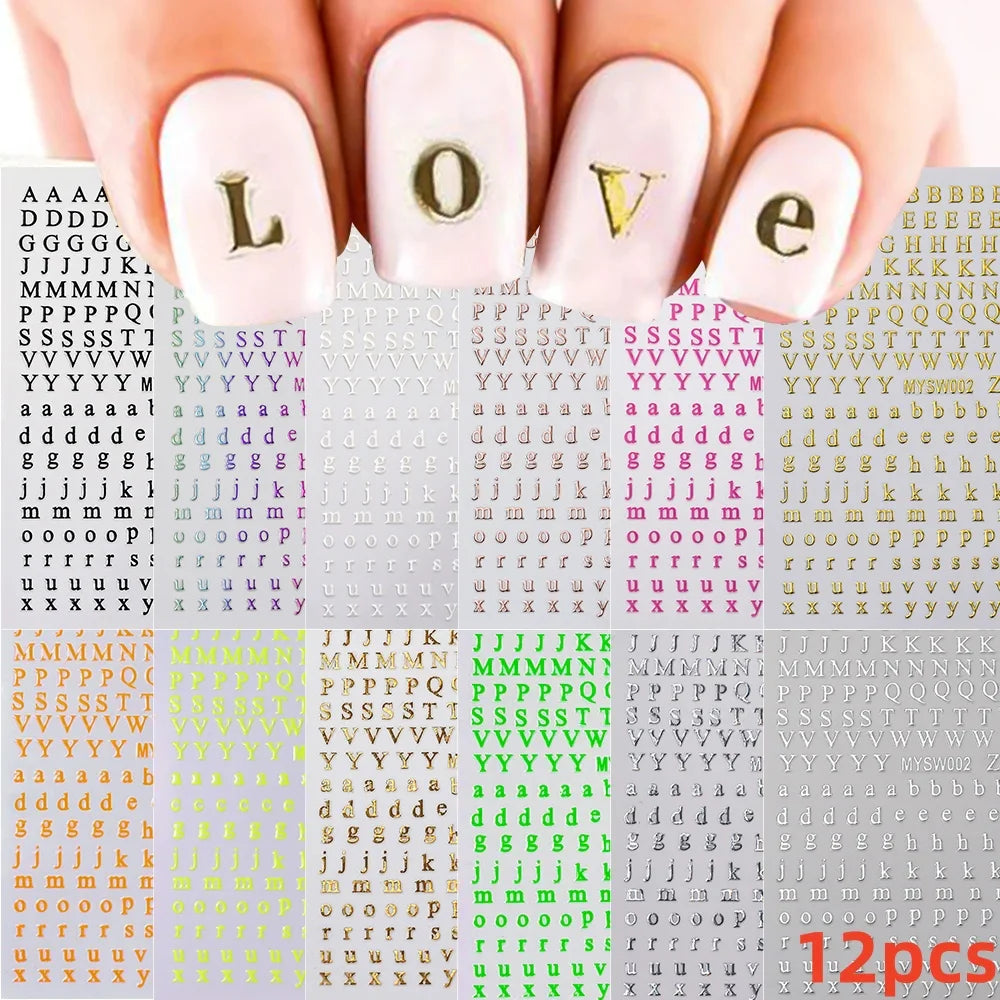 12Pcs 3D Golden Red Glitter Heart Love Nail Sticker Valentine Self Adhesive Cartoon Decal Geometry Lines Stripe Slider Manicure* (ONLINE ORDER ONLY)