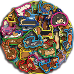 50Pcs Cartoon Dachshund Graffiti Stickers for DIY Desk Guitar Computer Refrigerator Creative Sausage Dog Waterproof Sticker﻿ (ONLINE ORDER ONLY)