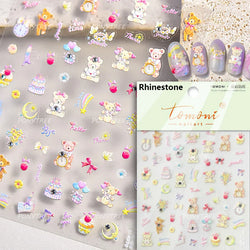 Colourful Cherry Abundant Fruits Bowknot Shiny White Line Outline Self Adhesive Nail Art Stickers Chic Rhinestone Manicure Decal (ONLINE ORDER ONLY)