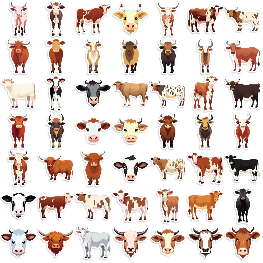 50PCS Cute Cow PVC Sticker Aesthetic DIY Children's Decoration Scrapbooking Korean Stationery School Supplies for Kids (ONLINE ORDER ONLY)