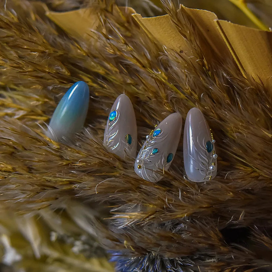 Charming Blue Sparrow Feather Rhinestone Wings Peacock Sparrow Dreamy Jelly Stars Self Adhesive Nail Art Stickers Manicure Decal (ONLINE ORDER ONLY)