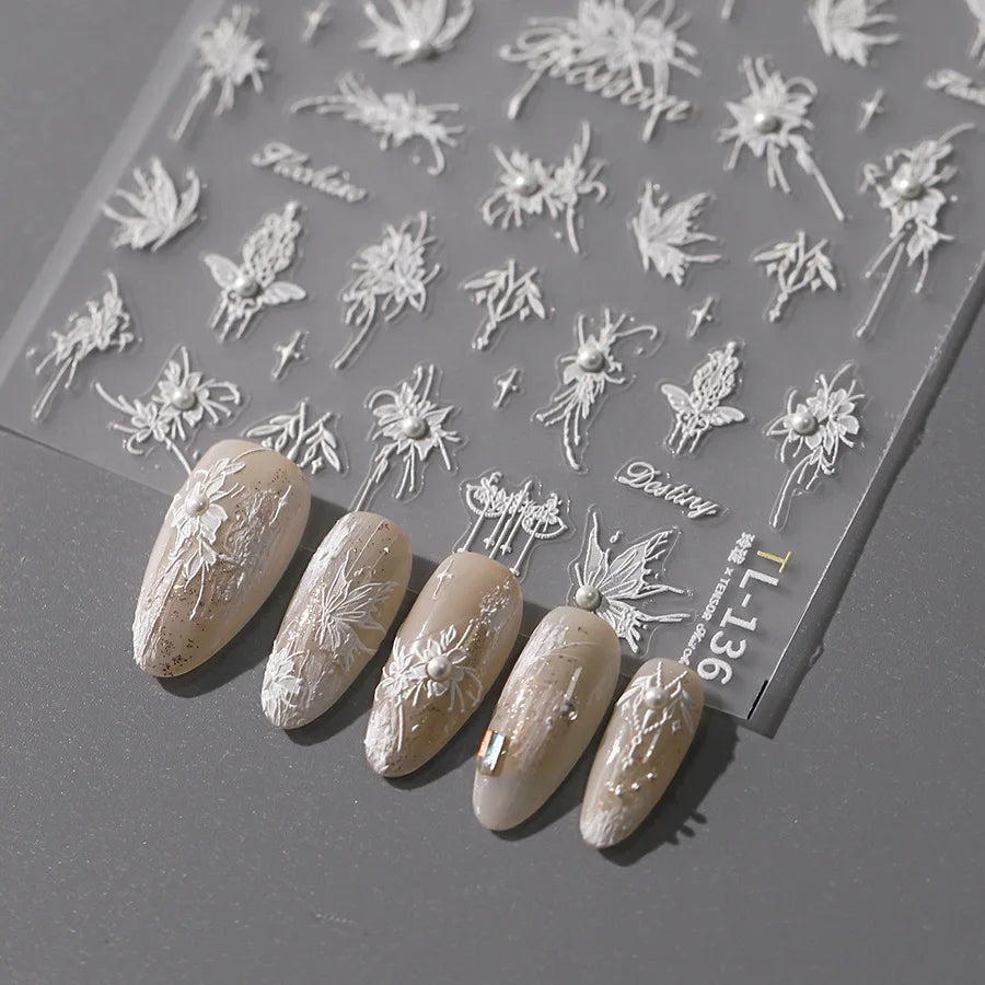 Snowflake Butterfly Rhinestone Shiny Totem Self Adhesive Nail Art Stickers Romantic Charm Chic Rose Flower Pearl Manicure Decals (ONLINE ORDER ONLY)