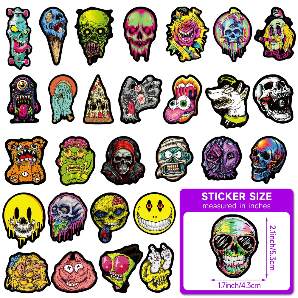 Glow in The Dark Skull Stickers 52pcs Horror Luminous Self-adhesive Water Bottle Waterproof Stickers Wall Art, For Home Decor (Online Order Only)