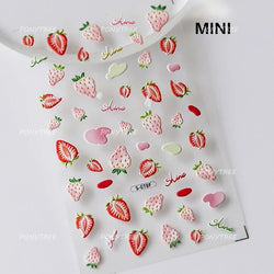 Strawberry Cherry Loquat Longan Peach Grapes Plant Red Bean Fruit Flat Realistic Painting 3D Nail Art Stickers Manicure Decals (ONLINE ORDER ONLY)