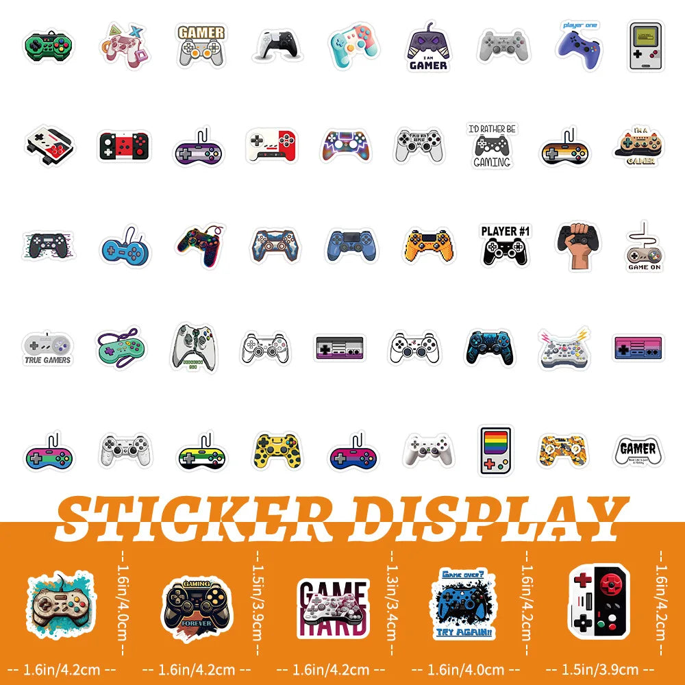 10/30/50/100PCS Cartoon Joystick Gamepad Stickers Phone Skateboard Laptop Bike Fridge Water Glass PVC Waterproof DIY Toys Decals (ONLINE ORDER ONLY)