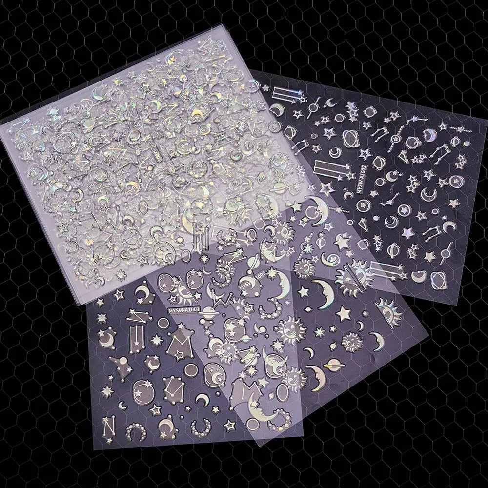 6 Sheets Moon/Star Nail Art Sticker Adhesive Gold Color Sticker Sheets Universal Constellation Shapes Sticker Art Decoration (ONLINE ORDER ONLY)