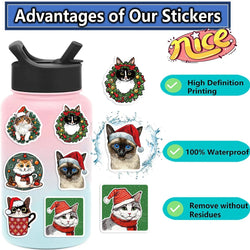 50pcs Cute Christmas Cat Graffiti Stickers Aesthetic DIY Luggage Bike Phone New Year Gift Decoration Sticker Toy (ONLINE ORDER ONLY)