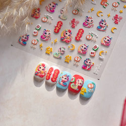 Auspicious Peach Blossom Snake Fan Flower The Spring Festival Tiger Head Adhesive Nail Art Stickers Red Lantern Manicure Decals (Online Order Only)