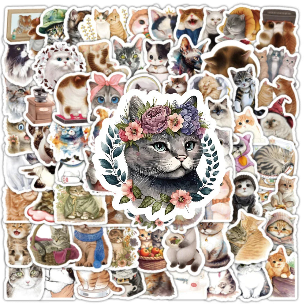 10/30/50/100PCS Cute Kawaii Cats Stickers Decoration Waterproof Skateboard Laptop Phone Notebook Luggage Bike Cartoon Decals Toy (ONLINE ORDER ONLY)