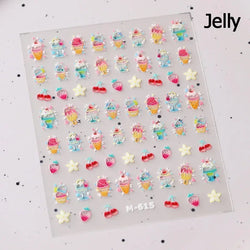 Chic Cute Cheese Ice Cream Pudding Bowknot Strawberry Muffin Stars Cake Embossed Heart Adhesive Nail Art Sticker Manicure Decals (ONLINE ORDER ONLY)
