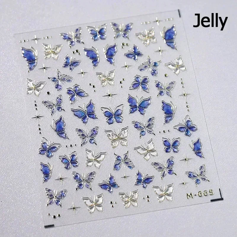 Delicate Tender Purple Butterfly Seal Pattern Insect Shiny Golden Stroke Nail Art Decoration Sticker Dressy Laser Manicure Decal (ONLINE ORDER ONLY)