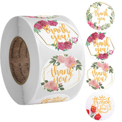 500pcs/roll Thank You Stickers Flower Pattern Party Wedding Decoration Gift Envelope Seal Labels Scrapbooking Stickers (ONLINE ORDER ONLY)