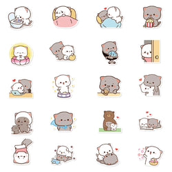 60PCS Kawaii Cat Mood Sticker PVC Graffiti Sticky Aesthetic Decorative Scrapbook DIY Child Phone Stationery Supply for Kid (Online Order Only)