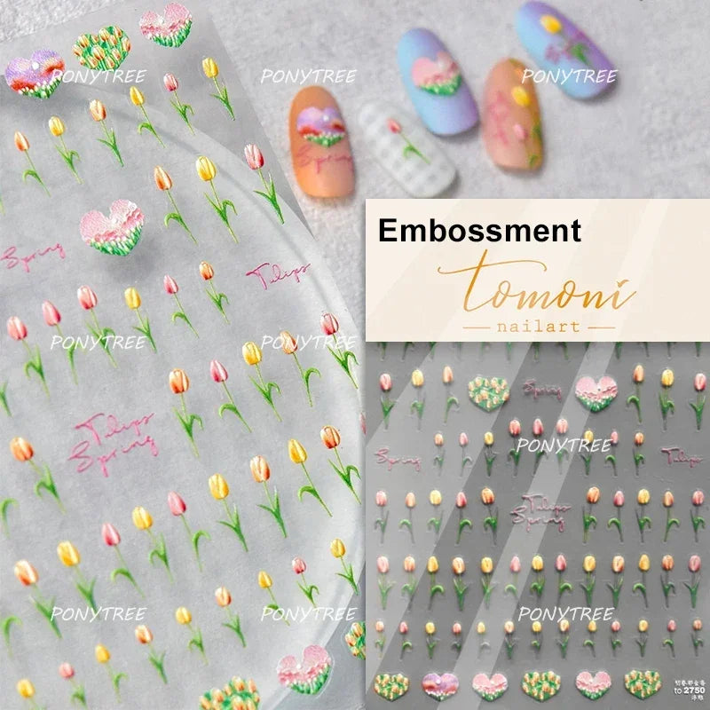 Tulips Flower Letter Bowknot Butterfly Irregular Lines Pearl Tender 5D Adhesive Nail Art Stickers Manicure Decals Stick on Nail (ONLINE ORDER ONLY)