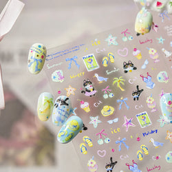 Summer Beach Bikini Watermelon Hat Sandals Ice Cream Shell Conch Starfish Cat Duck Nail Art Decoration Stickers Manicure Decals (ONLINE ORDER ONLY)