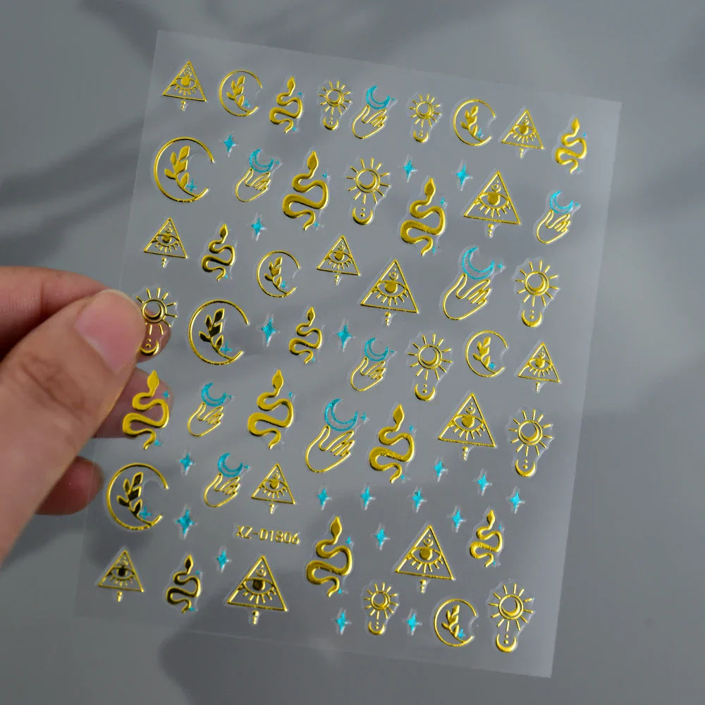 1PC Holographic Laser Heart Nail Stickers-3D Self-Adhesive Golden White Valentines Day Nail Decals For Women Nail Art Decoration (ONLINE ORDER ONLY)