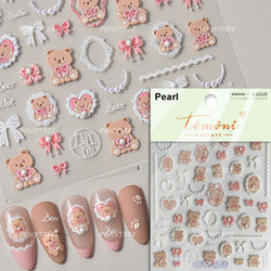 Cute Animals Bear Dog Cake Sweet Cherry Grid Bowknot Star Line Fruit Relief Self Adhesive Nail Art Stickers 3D Manicure Decals (ONLINE ORDER ONLY)
