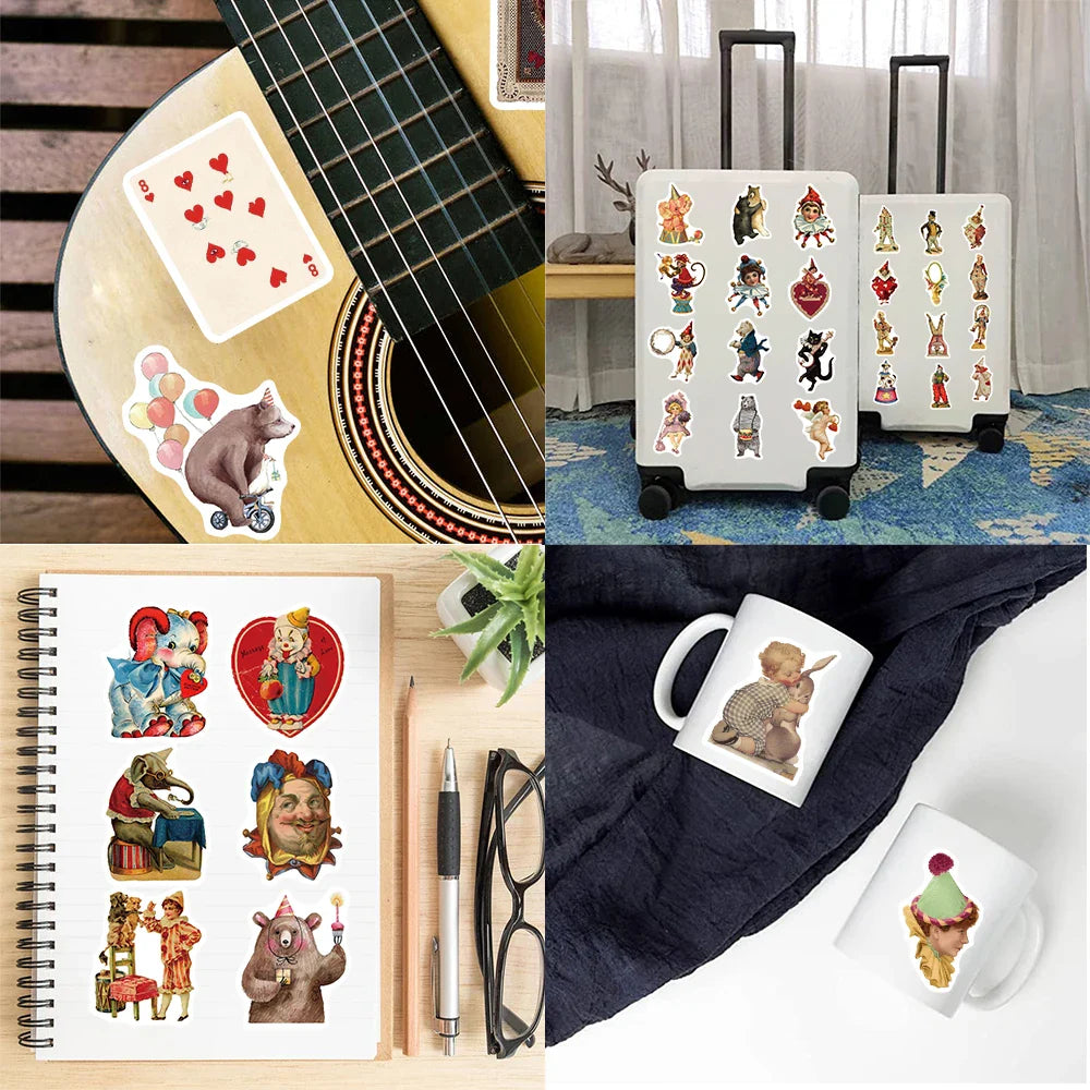 50PCS Vintage Circus Stickers Acrobatics Clown Retro Art Funny Aesthetic Graffiti Decals Scrapbook Laptop Bottle Sticker Gift (ONLINE ORDER ONLY)
