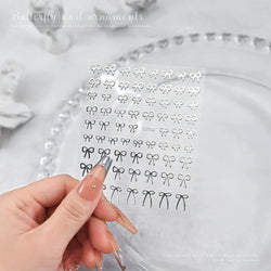 6pcs/Set Lovely Line Bowknot Nail Sticker Gold Silver Black White Pink Red Bow Tie Mini Bowknot 3D Self Adhesive Manicure Decals (ONLINE ORDER ONLY)