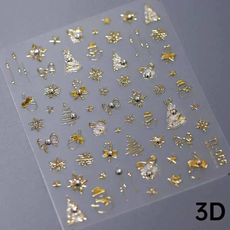 Snowman Apple Stars Gift Bell Snowflake Christmas Tree 3D Jelly Self Adhesive Nail Art Stickers Santa Claus Xmas Manicure Decals (ONLINE ORDER ONLY)