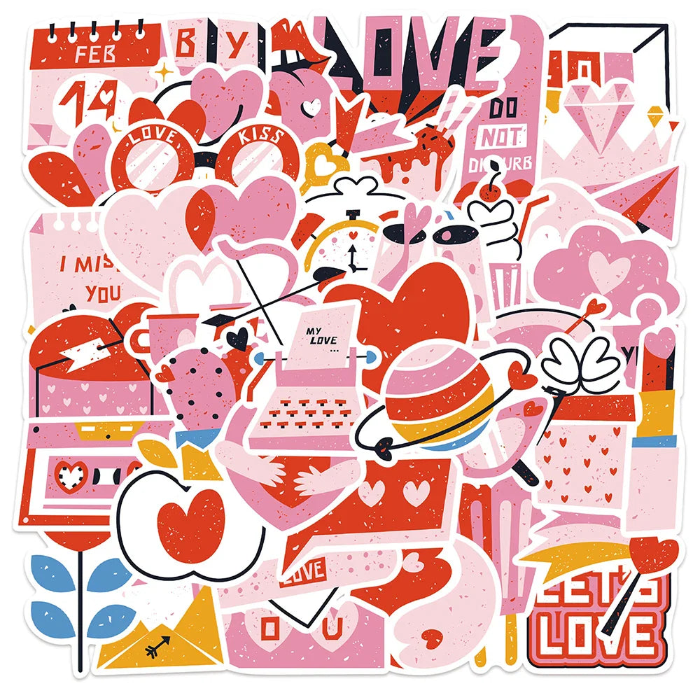 10/30/50PCS Cartoon Pink Love Stickers Valentine's Day Cute Decals PVC Waterproof Skateboard Laptop Phone Car Sticker For Kids (ONLINE ORDER ONLY)