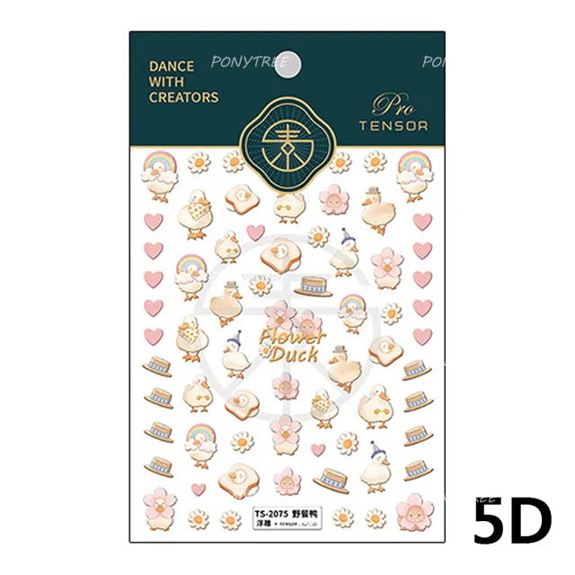 Cute Duck Pear Bowknot Mini Flower Duckling Line Bow Photo Frame Seal Stamp Figure Self Adhesive Nail Art Sticker Manicure Decal (ONLINE ORDER ONLY)