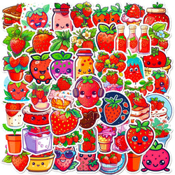 50Pcs Cartoon Strawberry Graffiti Stickers for Helmet, Wall, DIY Decoration (Online Order Only)