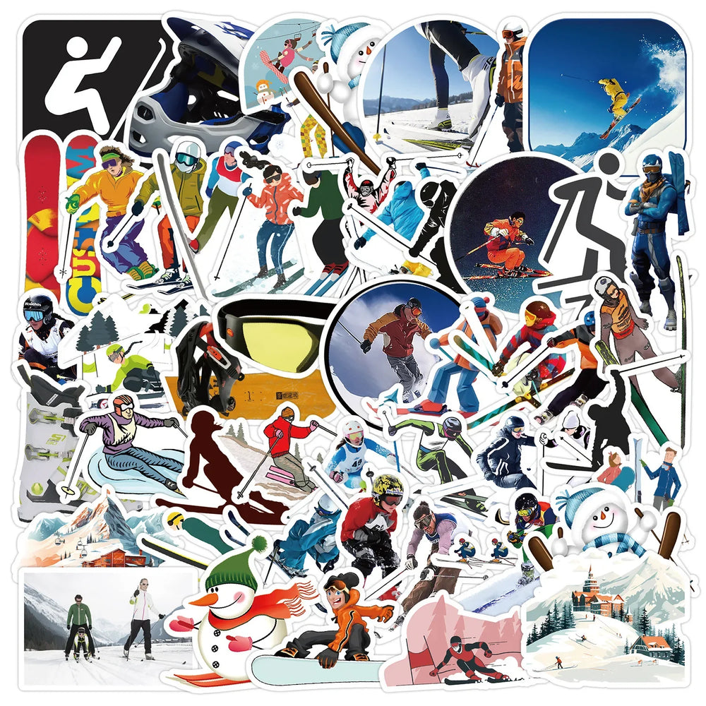 10/50pcs Cool Winter Skiing Snow Mountain Stickers Fridge Suitcase Car Laptop Snowboard Graffiti Extreme Sport Ski Vinyl Decals (ONLINE ORDER ONLY)
