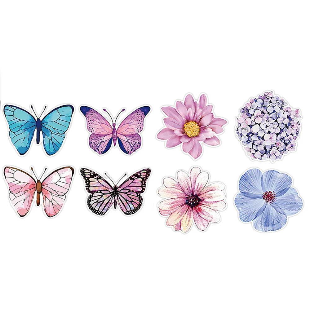 100-500pcs Butterfly Flower Sticker 8 Design Colorful Butterfly Decals Cute Stickers Party Decoration Scrapbook Stationery (ONLINE ORDER ONLY)