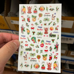 Christmas Greenery Nail Stickers Xmas Holly Animal Penguin Candy Winter Sliders Decor 2024 Holiday Decals Manicure Tips Foils *& (ONLINE ORDER ONLY)