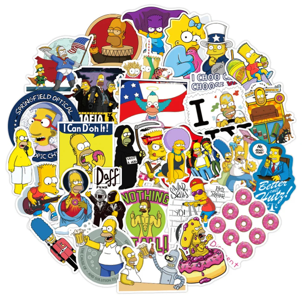 10/30/50pcs Funny Anime Cartoon Simpsons Graffiti Stickers Skateboard Guitar Suitcase Bike Laptop Waterproof Sticker Kids Toy (Online Order Only)