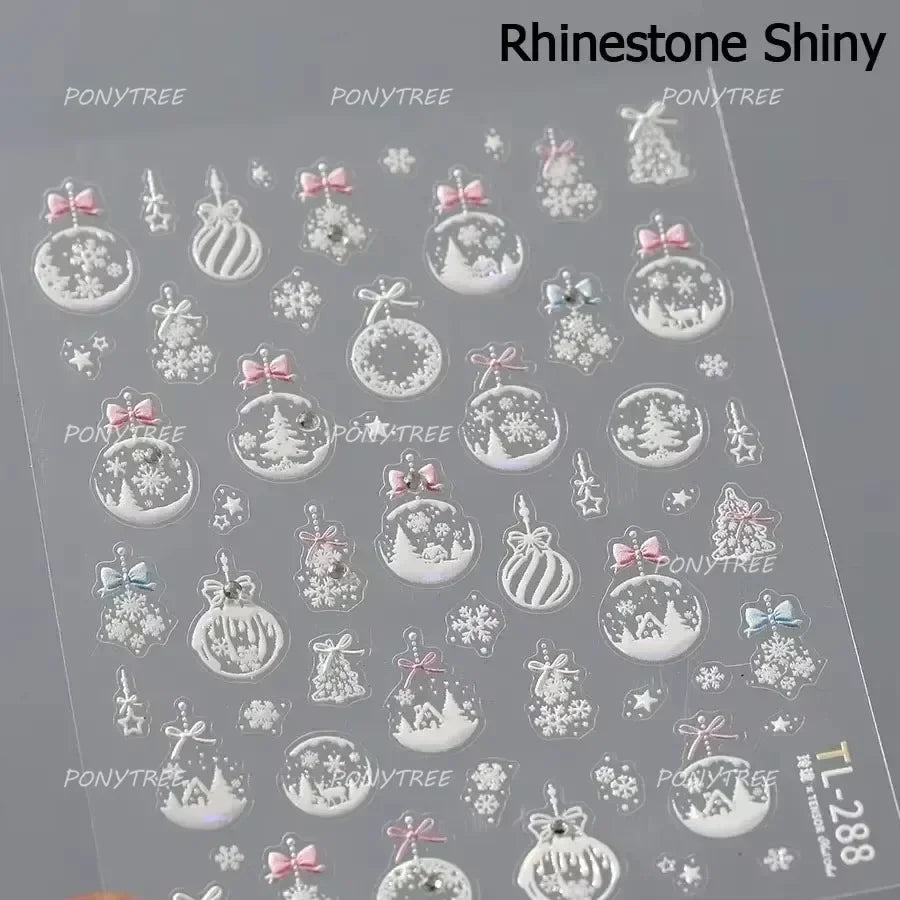 Crystal Ball Santa Claus Snowman Bowknot Red Christmas Tree Bell Socks Self Adhesive Nail Art Stickers Snowflake Manicure Decals (ONLINE ORDER ONLY)