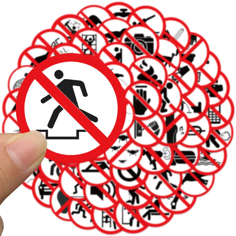 62pcs Funny Cartoon Warning Sign Stickers Water Bottle Decals Laptop Luggage Notebook Phone Waterproof Vinyl Bicycle Stickers (Online Order Only)