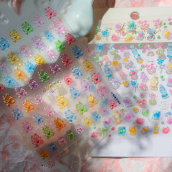 Colourful Jelly Rabbit Bunny Gummy Bear Cute Lollipop Soda Water Candy Snack Pudding Star Heart Nail Art Stickers Manicure Decal (ONLINE ORDER ONLY)