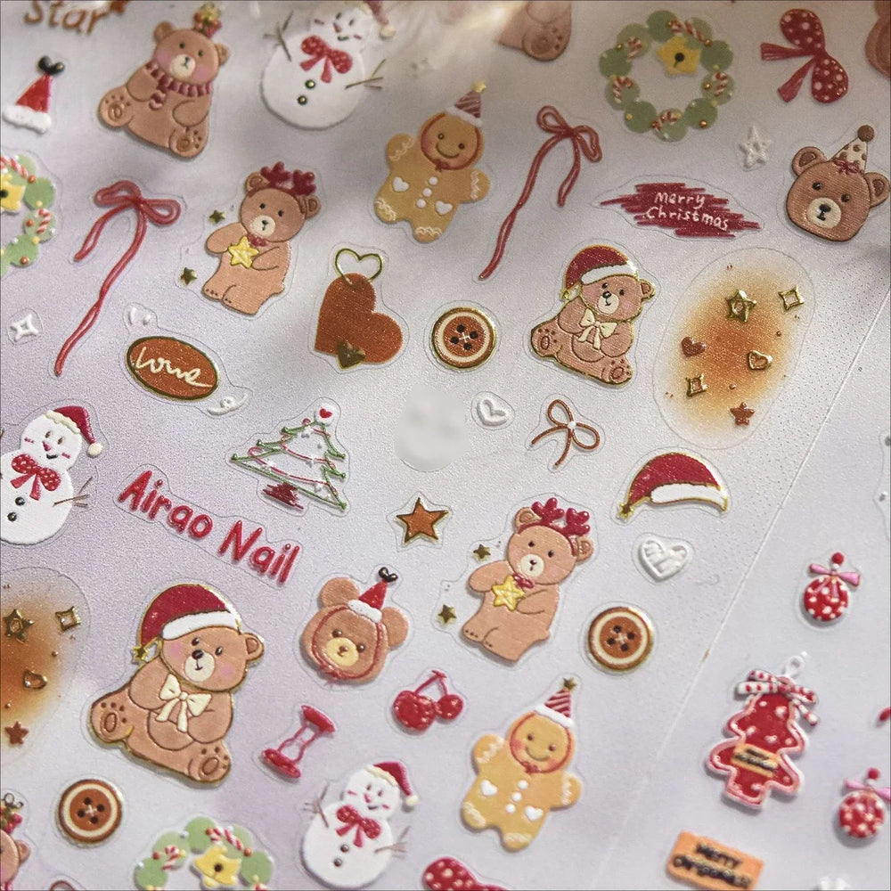Santa's Hat Candy Santa Claus Christmas Tree Bell Elk 5D Self Adhesive Nail Art Stickers Button Snowflake Cherry Manicure Decals (ONLINE ORDER ONLY)